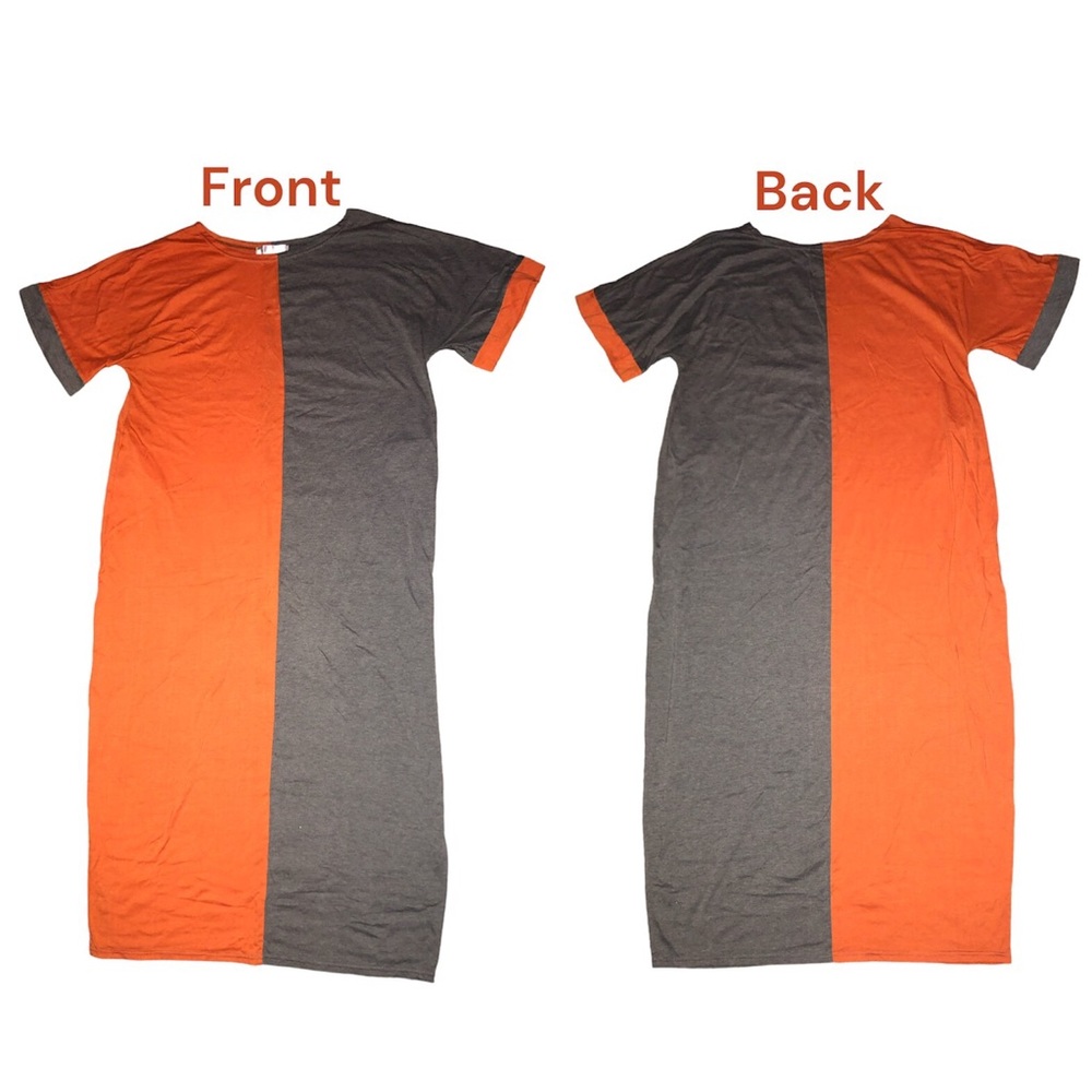 MokingTop Colorblock Dress Women Size L Gray Orange Short Sleeve GUC